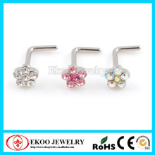 Surgical Steel Jewelled Flower Bend L Shaped Nose Pins