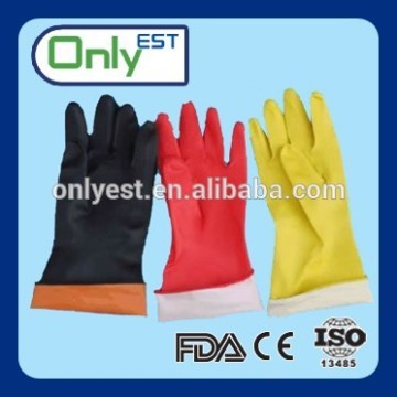 Comfortable spray flocklined colorful latex household glove for kitchen