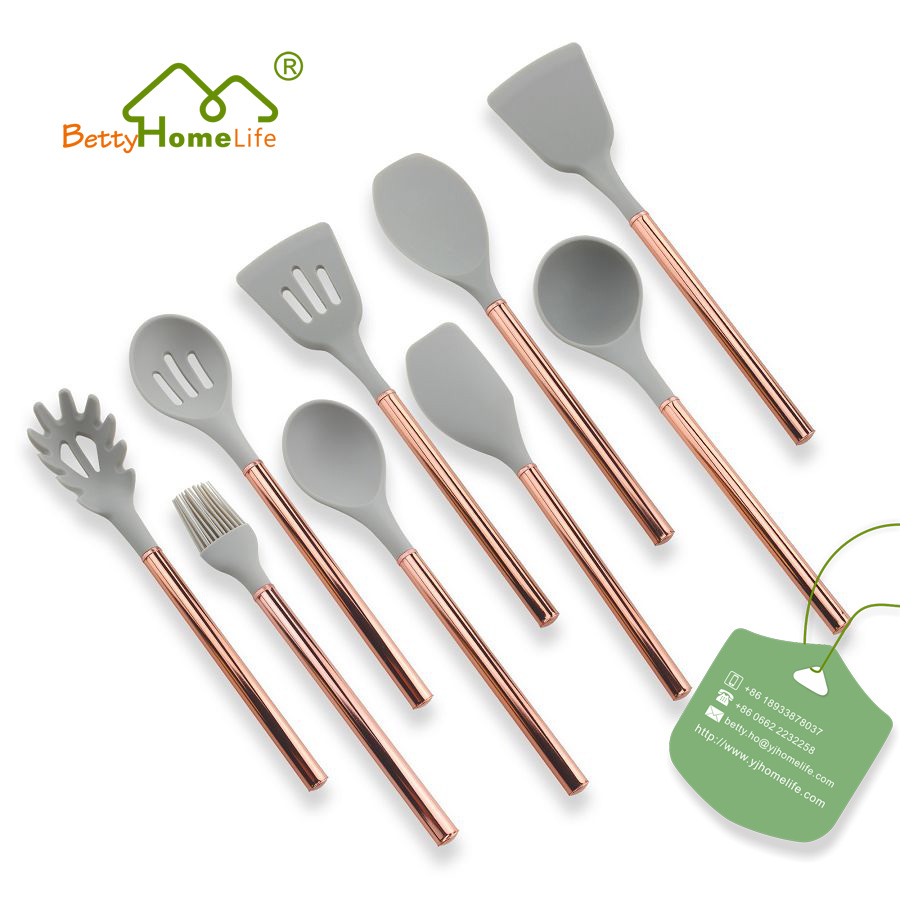 Ensemble d&#39;ustensiles de cuisine en silicone en or rose 9 pièces