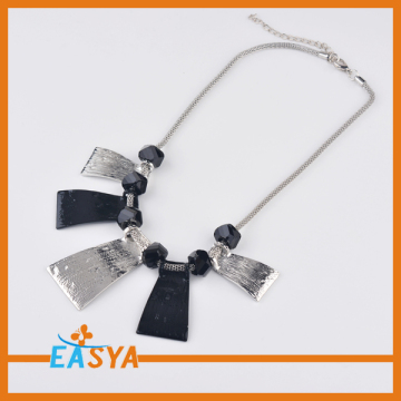 Small Plastic Bead Black And Silver Pendant Necklace