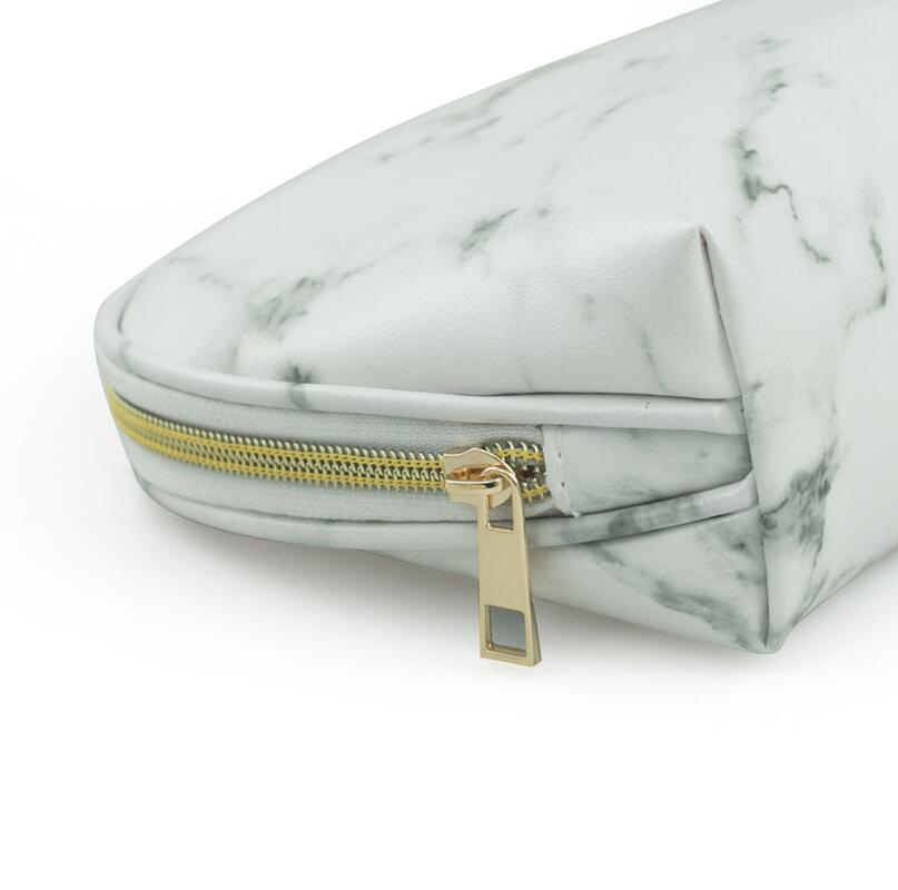 Fashion Gold Zipper Marble Makeup Cosmetic Brush Travel Case Marble PU Makeup Bag