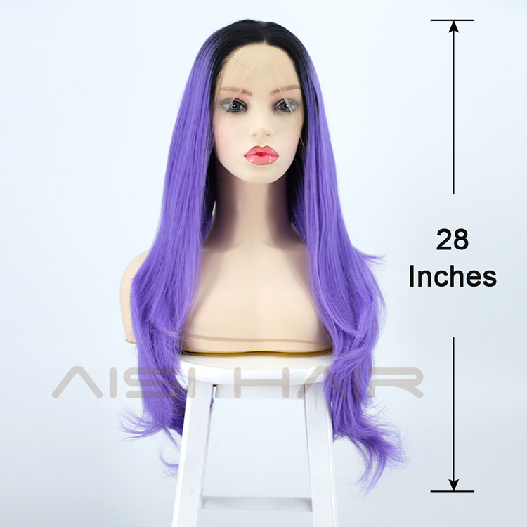 Aisi Hair New Design Party Body Wave Curly Long Wavy Ombre Purple Lace Frontal Synthetic Hair For Black Women Lace Front Wig