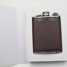 7oz Shine PU Leather Wrapped Book Gift Box Whisky Hip Flask Stainless Steel