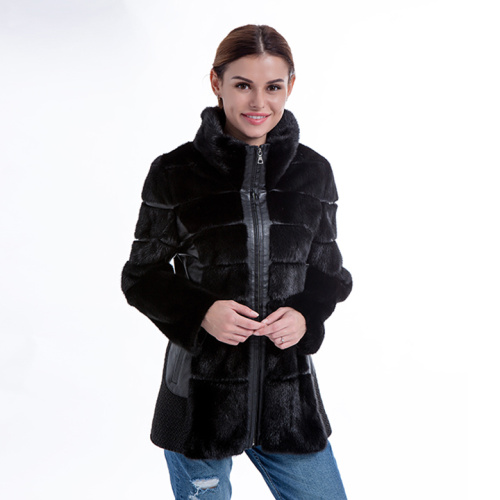 New model black cashmere fur coat