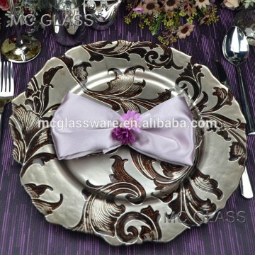 Hot selling handmade decorative gold silver glass chargers plates