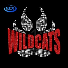 YZX Verified Factory: Custom Sports Team Logo Wildcat Paw Red Glitter Vinyl Rhinestone Heat Transfers