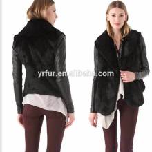 YR869 Cold Winter Fur Jacket Women/Rabbit Jacket with Leather Sleeve Cool