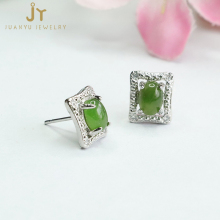 Square Jasper and Hetian Jade Sterling Silver Earrings: Precious Gemstone Jewelry