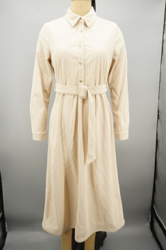 Tailored collar design Corduroy 6W shirt dress