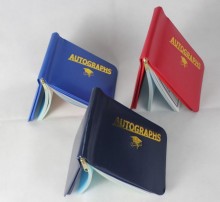 Navy Blue Zipper Closed Leatherette Autograph Book with Golden Stamping