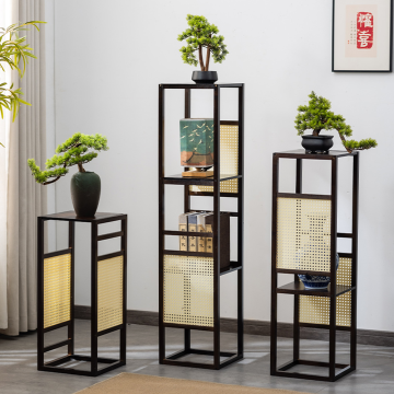 Bamboo Rattan Tall Plant Stand Shelf