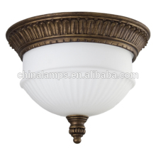 Traditional furniture style brass polyresin ceiling lamps with white acrylic lampshade for house inn corridor lighting
