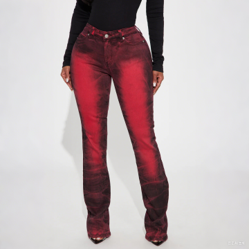 Custom Fashion Stretch Boot cut Jeans Red Wash Denim Pants