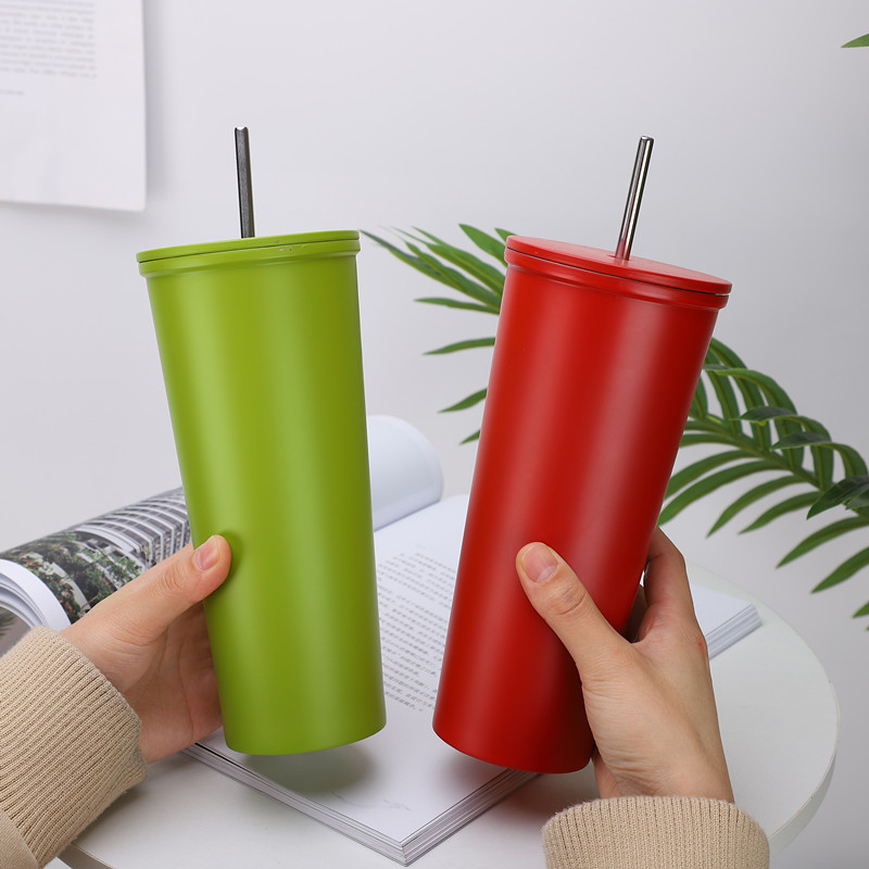 Fashionable Custom 600 ml Stainless Steel Double Wall Insulated Vacuum Coffee Tumbler Beer Cups with Straw