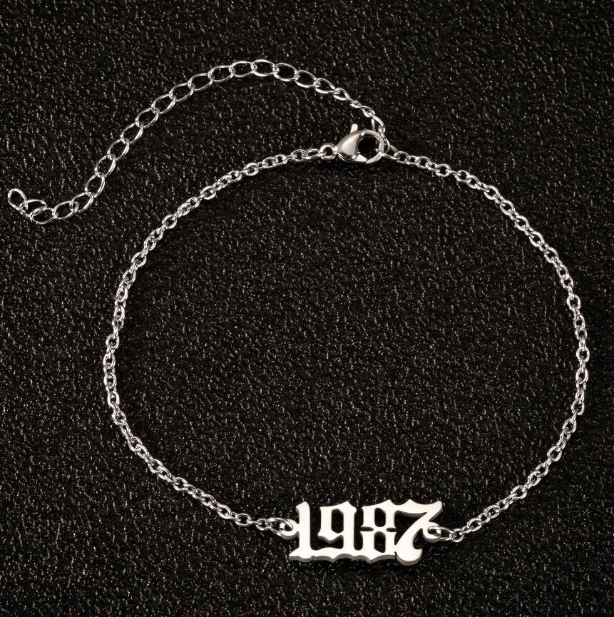 1980- 2000 year stainless steel anklet foot jewelry year numbers birth year jewelry best birthday gift