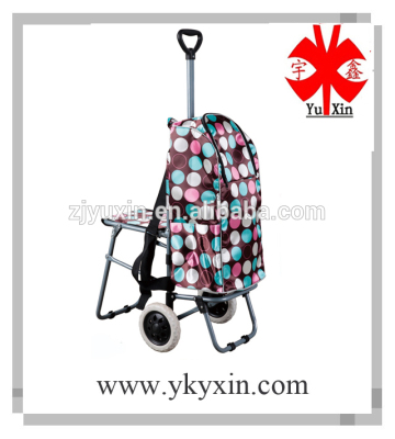 Folding shopping trolley bag with chair with cooler bag/Cooler bag of shopping trolley bag with chair