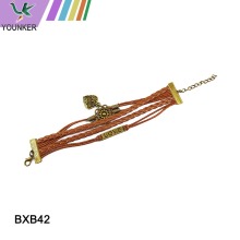 Love charm handmade leather bracelet, heart charm handmade leather bracelet,newest handmade fashion leather bracelet