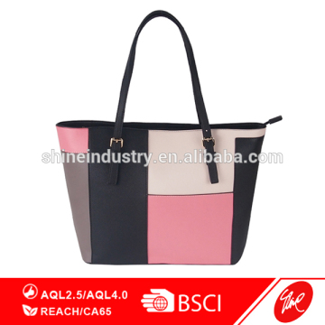 Elegant Three Tones PU Patchwork Lady's Fashion Handbag