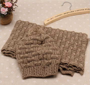 Fashion winter grils knit pom hat and scarf set