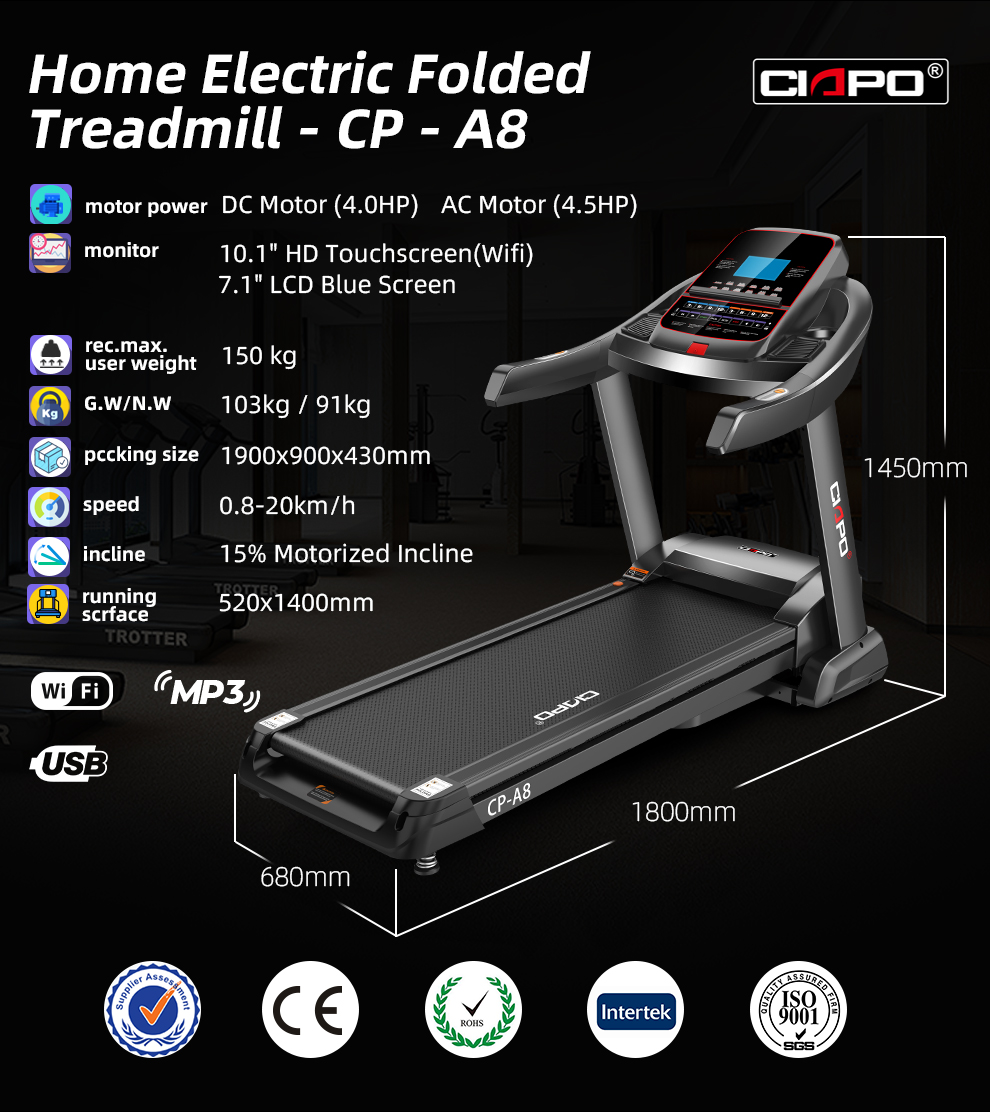 CIAPO CP-A8 Wholesale Electric Treadmill Sports Folding Fitness Treadmill Running Machine for Commercial