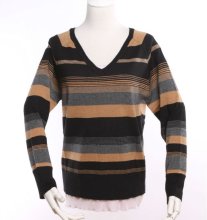 Ladies wool blended w lurex V neck pullover knitwear SWT-1121