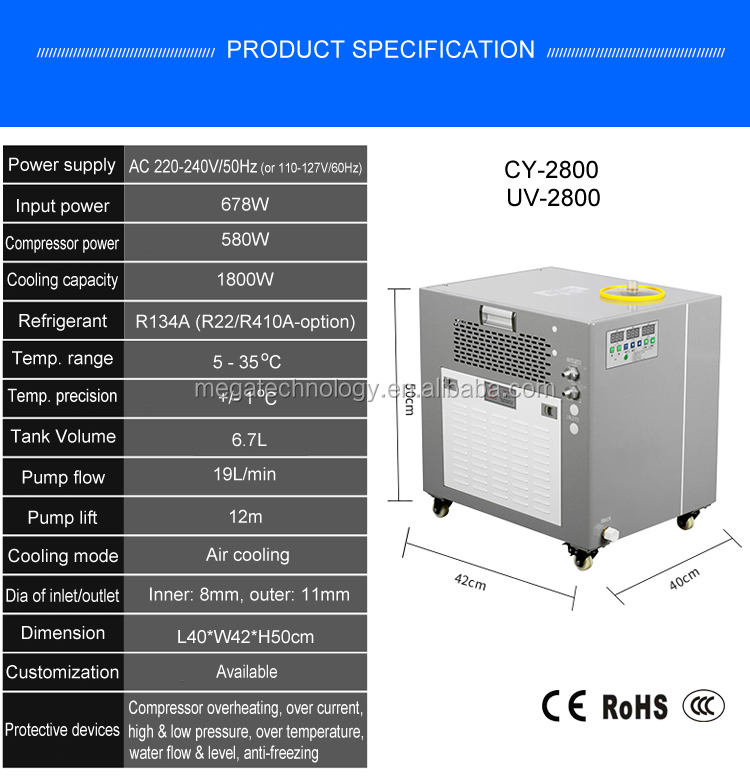 CY2800 0.75HP 1800W China Co2 water cooler industrial water chiller for laser