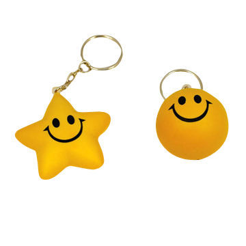 PU smiley star and ball keychains