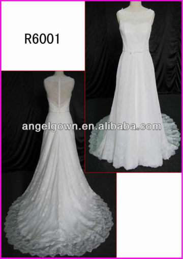 R6001 lace A line see through back lace wedding dress