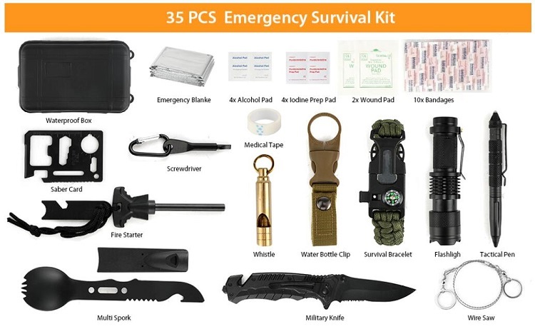 2020 New 35 in 1 Emergency Survival Gear Kit, Cool Gadget Stocking Stuffer, Emergency Camping Gear for Hiking Hunting
