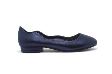 Womens Blue Metallic Round Toe Flat
