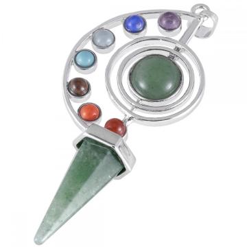 7 Chakra Stone Beads Pendant Necklace for Women Men, Unique Hexagonal Point Healing Crystal Pendulum for Reiki Divination