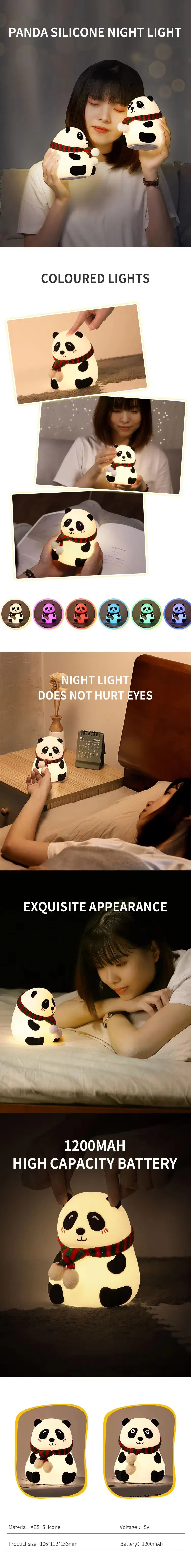 Silicone Panda Night Light with Touch Activation for Home Adorable Bedside Light