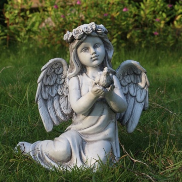 Hot Sale Customized Polyresin Wings Sitting Angel Cherub Figurine for Garden Peace
