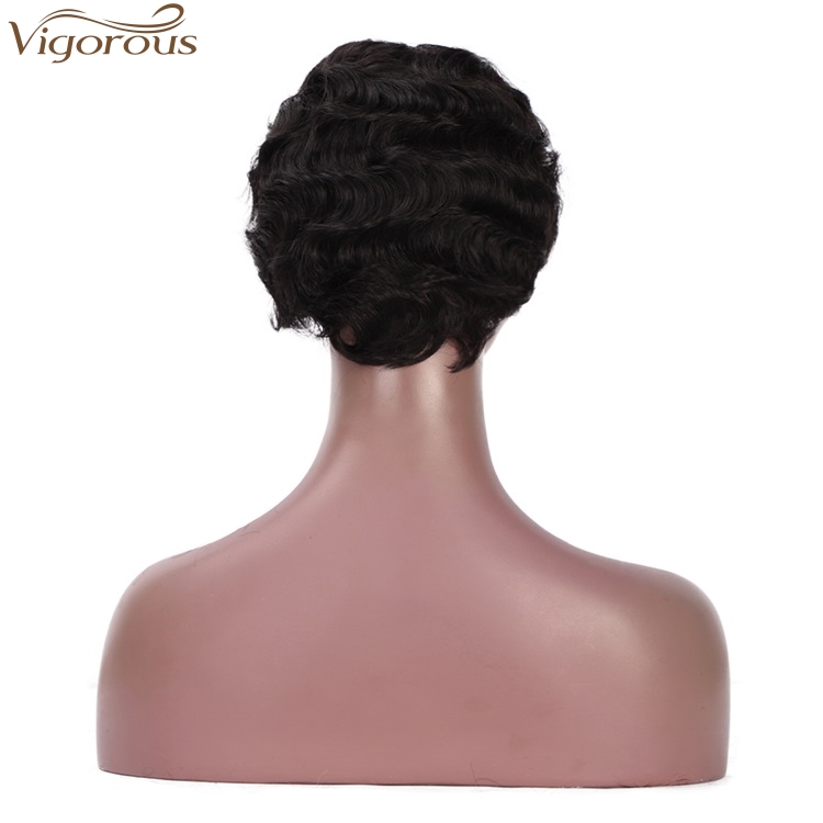 Vigorous Ladies Fashion Top Quality 100% Brazilian Human Hair Wig Finger Wave Short Pixie Cut Wigs For Women Wholesale Price