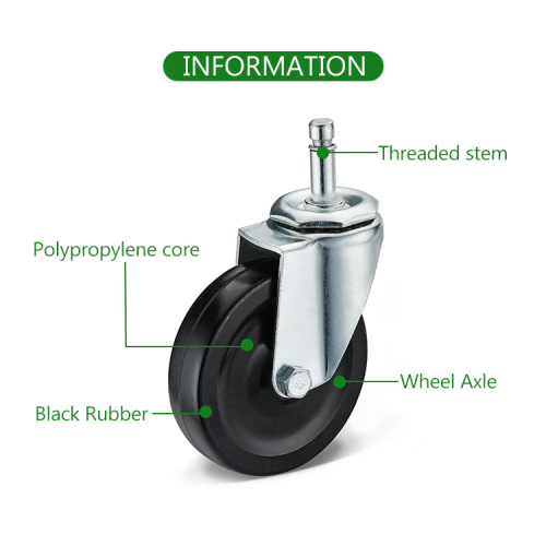 Circlip Black Rubber Wheel Caster가있는 볼트