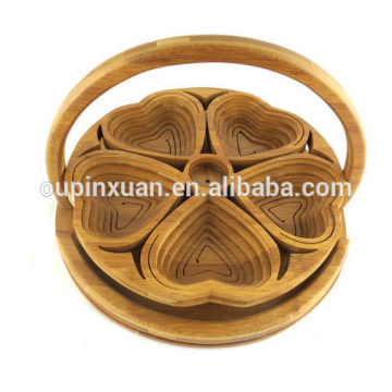 Hand crafted flower shaped folding bamboo fruit baskets