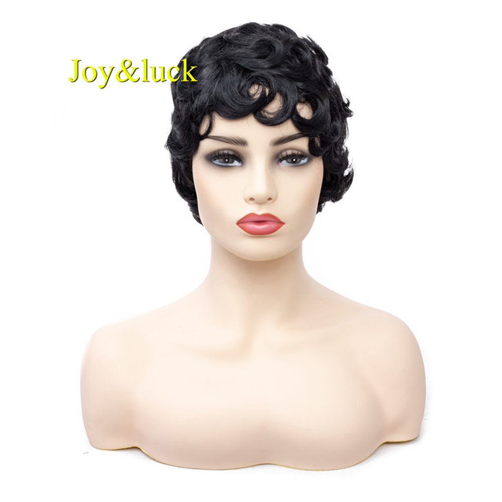 Wholesale Prices for Black Women Machine Made Party Side Part Brown Ombre Blonde Pixie Cut Short Kinky Curly Synthetic Wigs