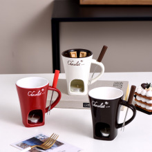 Ceramic Chocolate Warmer Cup with Fork for Cheese Fondue