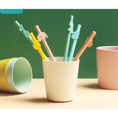 Flexible cute cartoon silicone straws for kids.