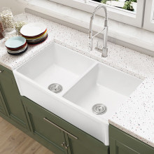 CUPC Modern Luxury Ceramic Double Bowl Undermount Kitchen Sink