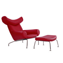 Hans Wegner Red Leather OX Lounge Chair طبق الاصل