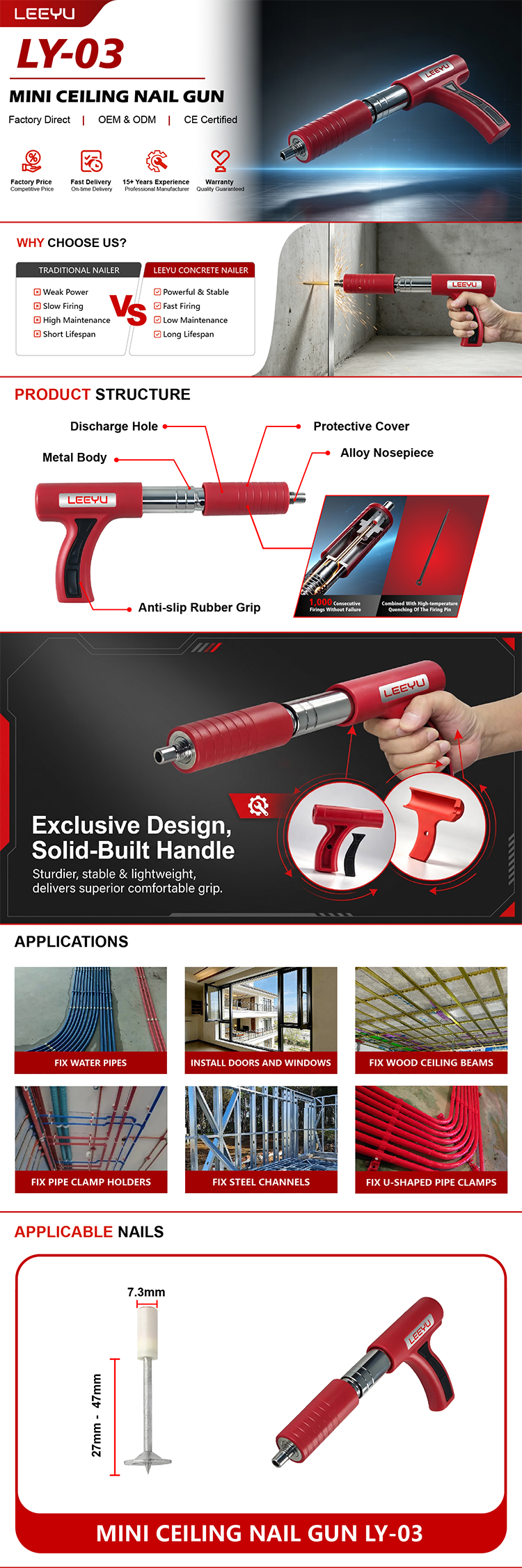 LY-03 Сверхмощный порошковый пистолет для гвоздей, LY-03 Heavy-Duty Powder Actuated Nail Gun,