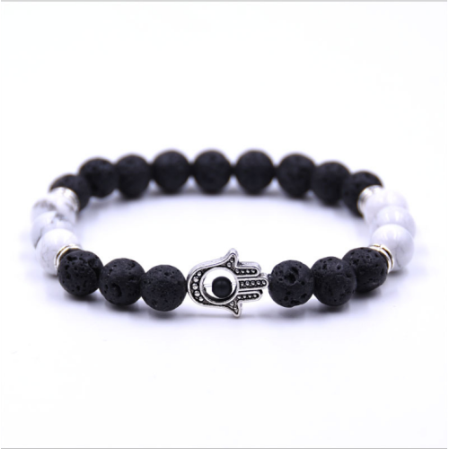 Gemstone Evil Eye Bracelet Lava Stone Essential Oil Diffuser Reiki Healing Balancing Round Beads