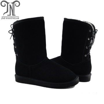 Custom Leather Back Tie up Drawstring Flat Boots