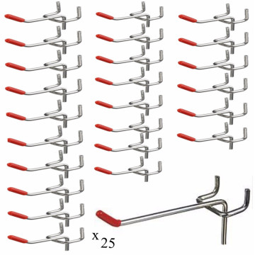 MTGATHER 25pcs Stainless Steel Silver Red Peg Board Hooks 1~1.5KG For Displaying Hanging Items For Displaying Hanging Items