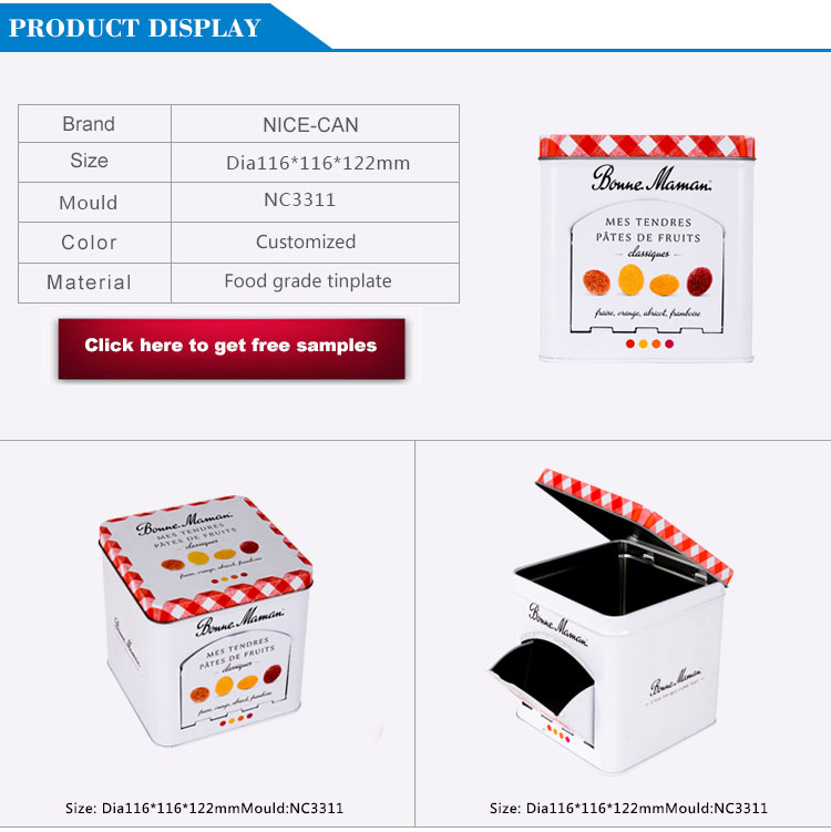 Hot sale tin cookie box square biscuit tin box for customization