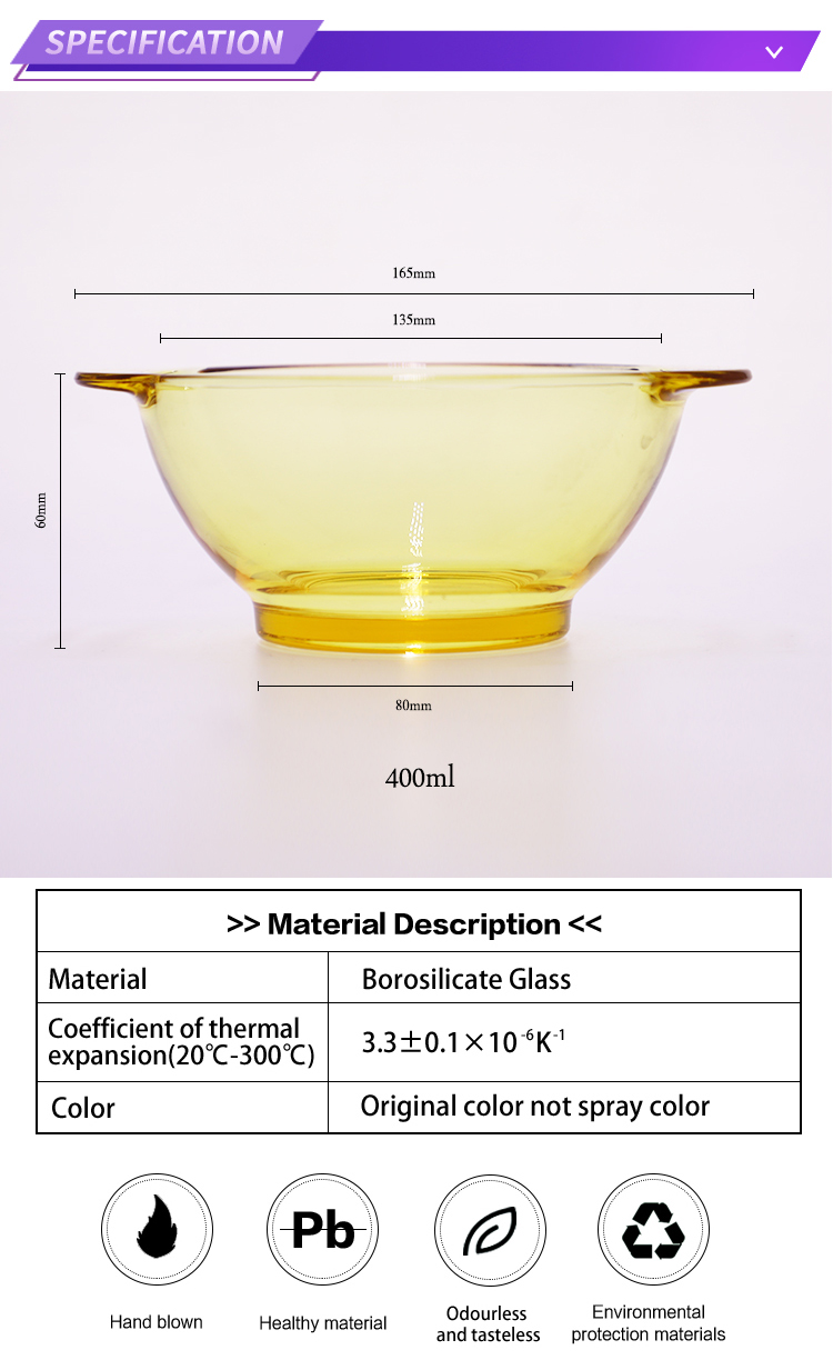 TYGLASS High quality colored Borosilicate Glass bowl Wholesale Insulation Glass bowls suppliers price