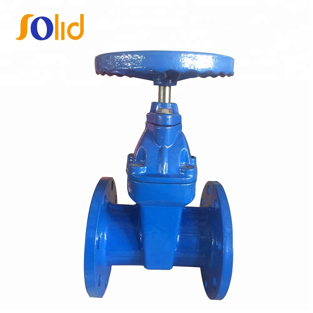 DIN3302-F4 PN16 Cast Iron Resilient Seated Flanged DI Gate Valve NRS Blue FBE Coating Gate Valve