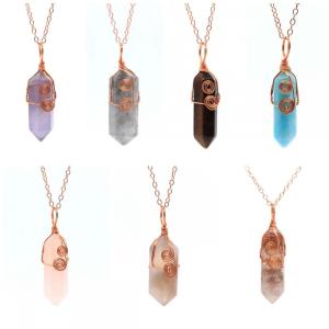 Gemstone Double Hexagon Point Copper Fire enveloppé Pendant Natural Stone Crystal Hexagon Pendentif pour les bijoux de bricolage Gift Gift