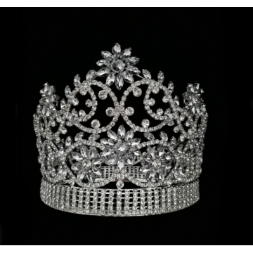 Diamante redondo completo Miss World Crown Tiara de flores